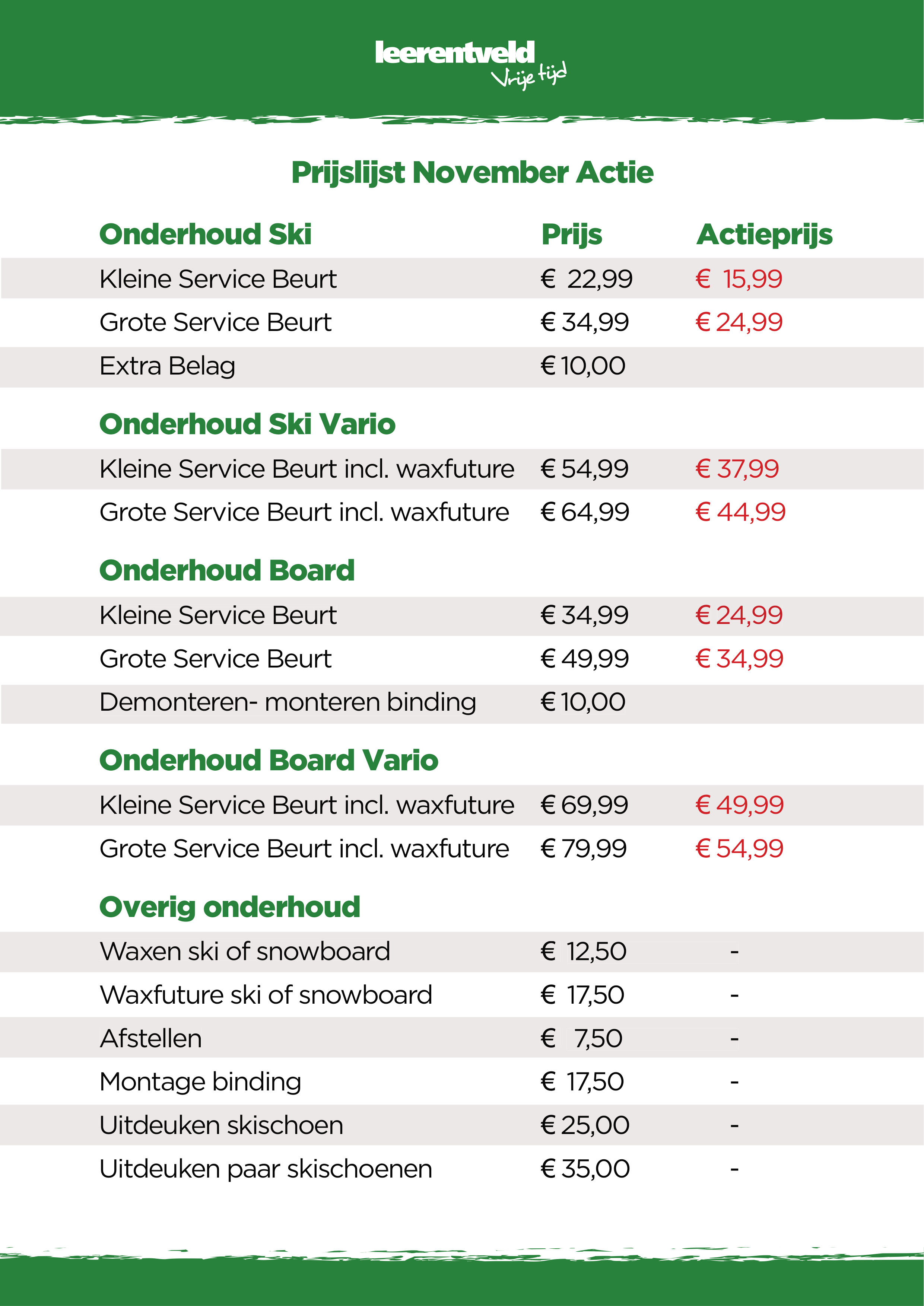 Ski onderhoud actie