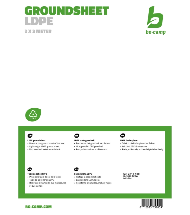 Bo-Camp Bo-Camp Ondergrondzeil 2 X 3 meter  4215700  Bo-Camp tenten 4215700 ecru bij Leerentveldvrijetijd.nl