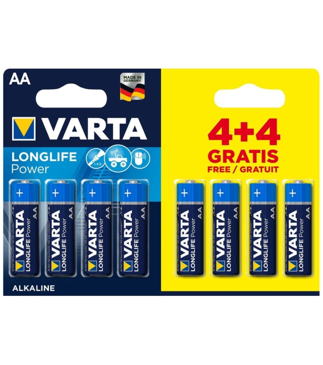 Varta Varta Longlife Power AA 4+4  140306-6  Varta electra 140306-6 ecru bij Leerentveldvrijetijd.nl