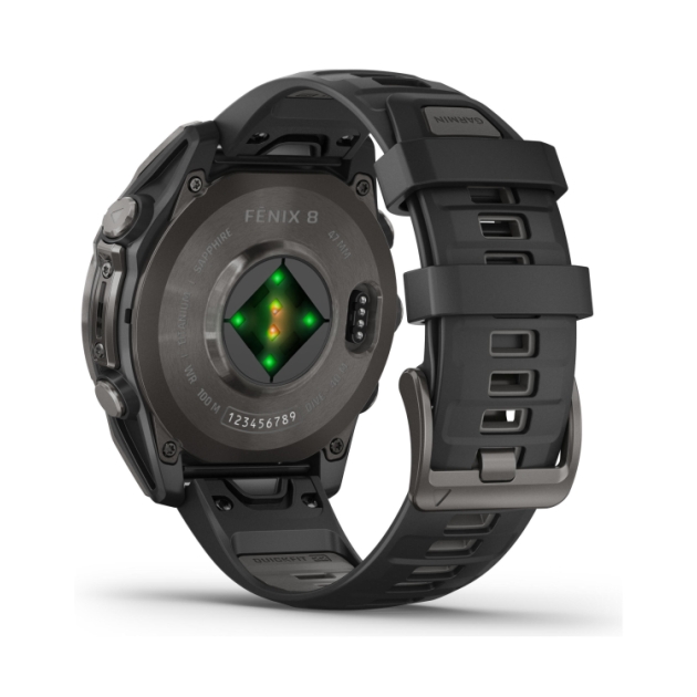 garmin fenix 8 47 mm, AMOLED Sapphire Carbon grey DLC-tit zwarte/pebble grey siliconen band 010-02904-21