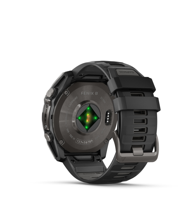 Garmin Garmin fenix 8 51 mm, AMOLED Sapphire Carbon grey DLC-ti zwarte/pebble grey siliconen band 010-02905-21 zwarte/pebble grey siliconen band Garmin orientatie 010-02905-21 licht grijs bij Leerentveldvrijetijd.nl