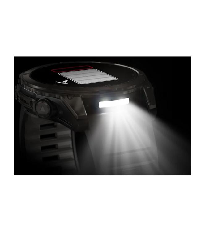 Garmin Garmin fenix 8 51 mm, AMOLED Sapphire Carbon grey DLC-ti zwarte/pebble grey siliconen band 010-02905-21 zwarte/pebble grey siliconen band Garmin orientatie 010-02905-21 licht grijs bij Leerentveldvrijetijd.nl