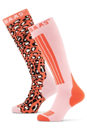 Poederbaas Poederbaas Panther Ski Socks 2-pack 803_Orange Multi Poederbaas Poederbaas Panther Ski Socks 2-pack 803_Orange Multi