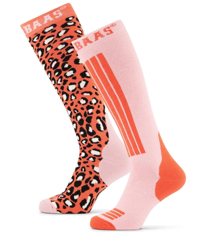 Poederbaas Poederbaas Panther Ski Socks 2-pack 803_orange multi PB040412 803_Orange Multi Poederbaas wintersport accessoires PB040412 beige bij Leerentveldvrijetijd.nl