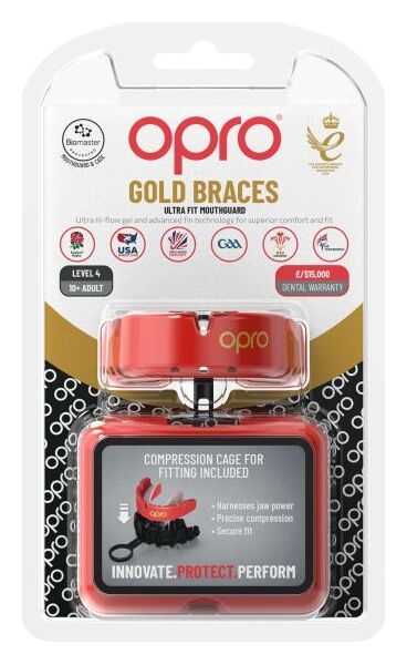 opro Gold Ultra Fit Mouthguard Braces 6200 Red-White 790006