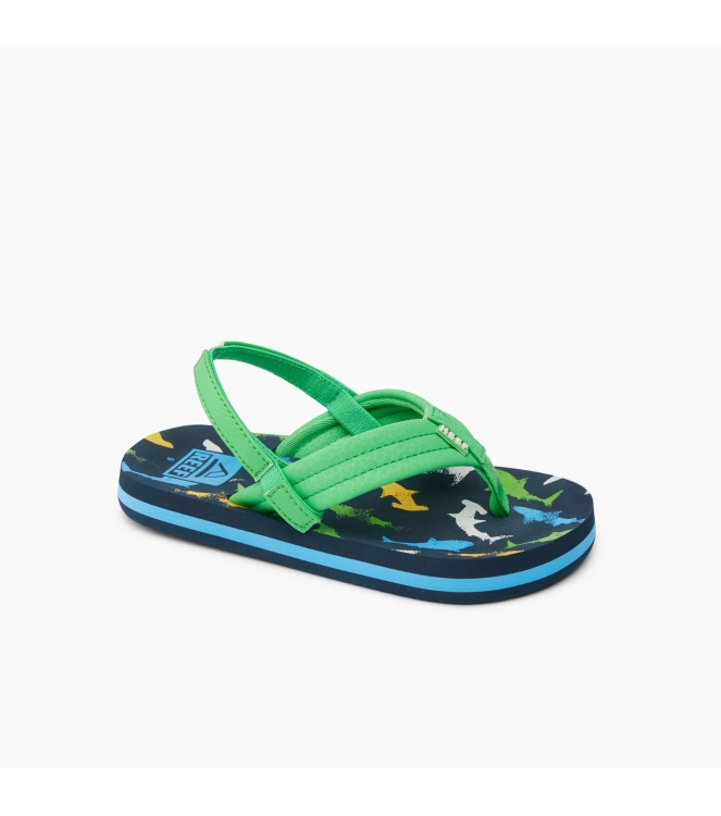 Reef Reef Little Ahi teenslipper multi shark CJ6624 Multi Shark Reef slippers CJ6624 blauw bij Leerentveldvrijetijd.nl