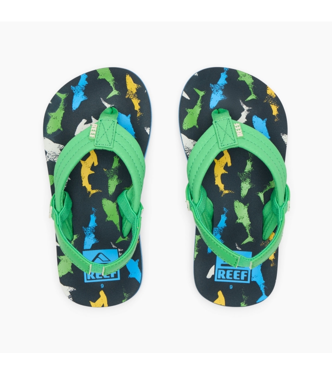 Reef Reef Little Ahi teenslipper multi shark CJ6624 Multi Shark Reef slippers CJ6624 blauw bij Leerentveldvrijetijd.nl