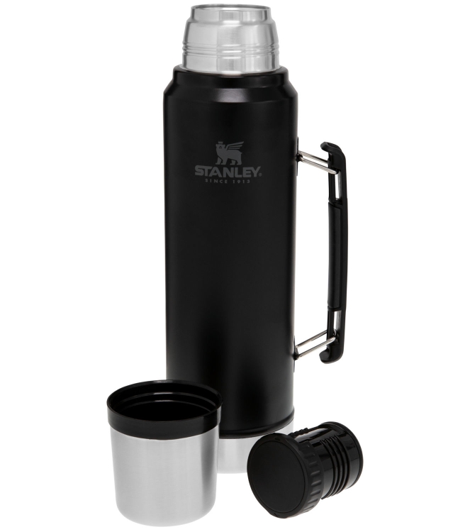 Stanley Stanley The Legendary Classic Bottle 1.0L / 1.1QT matte black pebble 10-08266-002 Matte Black Pebble Stanley koken 10-08266-002 licht grijs bij Leerentveldvrijetijd.nl