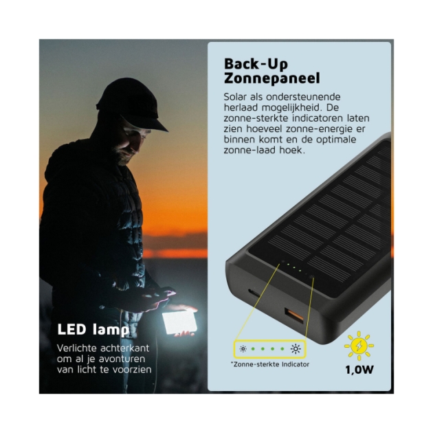 xtorm 15W Go2 Solar Power Bank 10.000  + Light - Charcoa Charcoal Black XG2S101