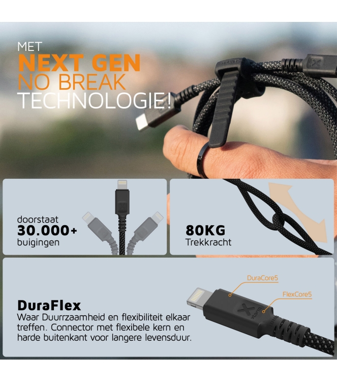 Xtorm Xtorm Next Gen cable USB-C to Lightning (1,5m) black CX3031 Black Xtorm electra CX3031 licht grijs bij Leerentveldvrijetijd.nl