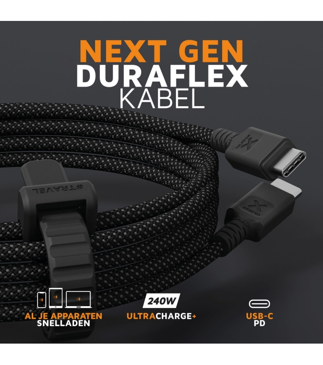 Xtorm Xtorm Next Gen cable USB-C PD Ultra 240W (1,5m) black CX3091 Black Xtorm electra CX3091 licht grijs bij Leerentveldvrijetijd.nl