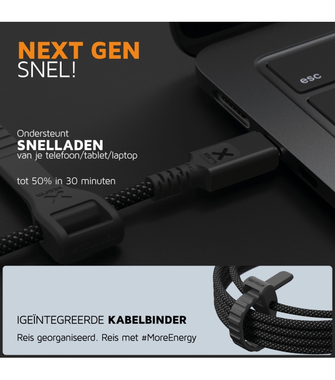 Xtorm Xtorm Next Gen cable USB-C PD Ultra 240W (1,5m) black CX3091 Black Xtorm electra CX3091 licht grijs bij Leerentveldvrijetijd.nl
