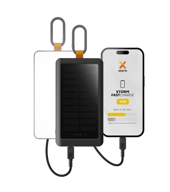 Xtorm Xtorm 15W Go2 Solar Power Bank 10.000 + Light - Charcoa charcoal black XG2S101 Charcoal Black Xtorm electra XG2S101 licht grijs bij Leerentveldvrijetijd.nl
