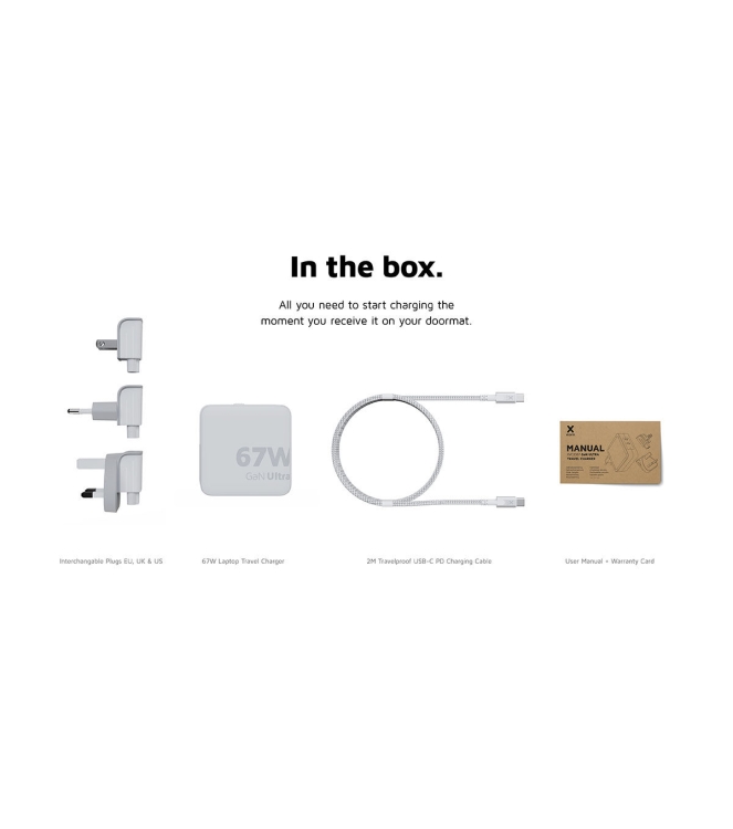 Xtorm Xtorm 67W GaN-Ultra Travel Charger + USB-C PD Cable XVC2067 Xtorm electra XVC2067 ecru bij Leerentveldvrijetijd.nl