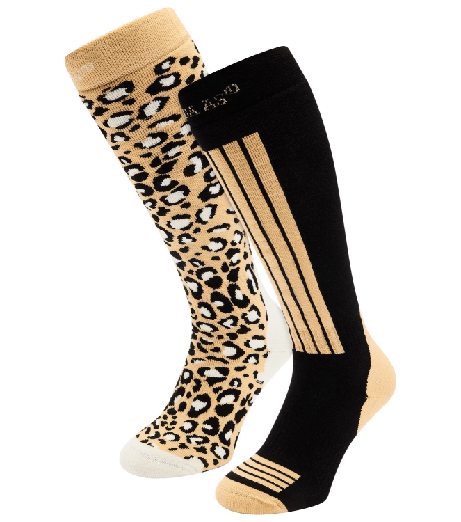 Poederbaas Poederbaas Ski Socks 2-pack 3_black multi PB040712 3_Black Multi Poederbaas wintersport accessoires PB040712 licht grijs bij Leerentveldvrijetijd.nl