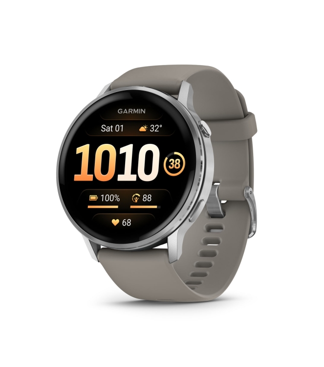 Garmin Garmin Venu 4 - 45mm Zilver met zilvergrijze siliconen ba 010-03014-01 Garmin orientatie 010-03014-01 ecru bij Leerentveldvrijetijd.nl