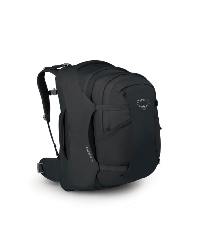 Osprey Osprey Fairview 55 rugtas/Travelpack black 10007378 Black Osprey tassen 10007378 licht grijs bij Leerentveldvrijetijd.nl