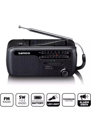 Lenco Lenco MCR-113BK Noodradio Draagbaar Opwindbaar Lenco Lenco MCR-113BK Noodradio Draagbaar Opwindbaar