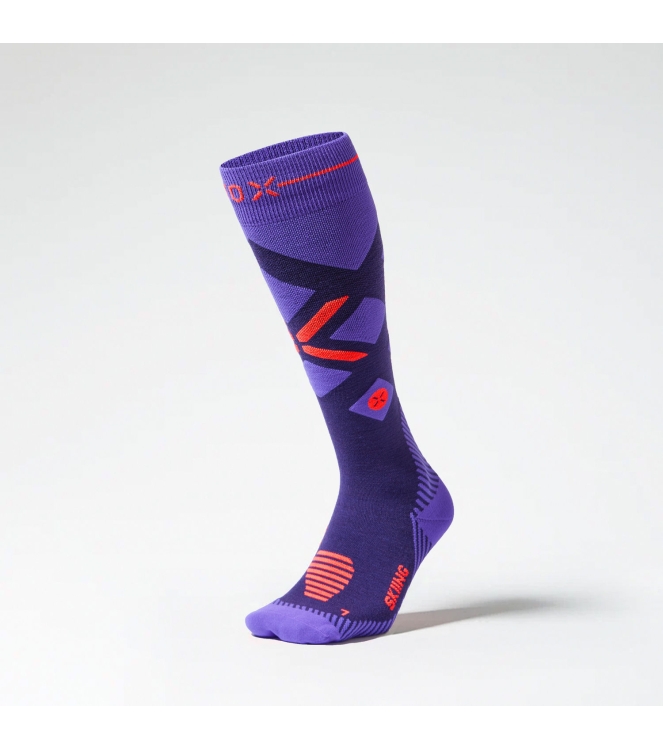 Stox Energy Socks Stox Energy Socks Skiing Merino Socks Women 5244 purple orangefluo SKSKW 5244 Purple Orangefluo Stox Energy Socks wintersport accessoires SKSKW blauw combinatie bij Leerentveldvrijetijd.nl