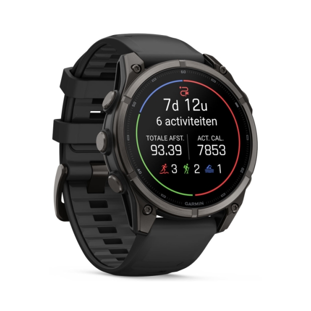 garmin Fenix 9 47mm Carbon grey DLC-titanium Zwarte siliconen band 010-04762-11