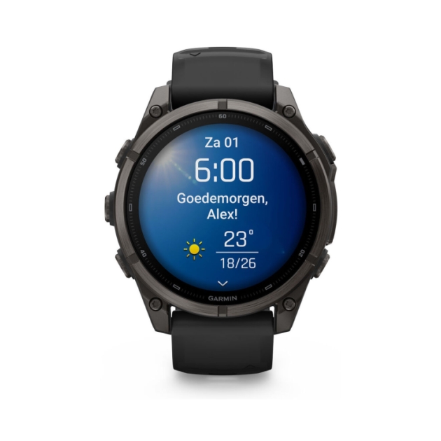 garmin Fenix 9 47mm Carbon grey DLC-titanium Zwarte siliconen band 010-04762-11