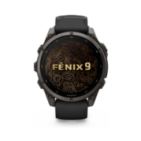 garmin Fenix 9 47mm Carbon grey DLC-titanium Zwarte siliconen band 010-04762-11