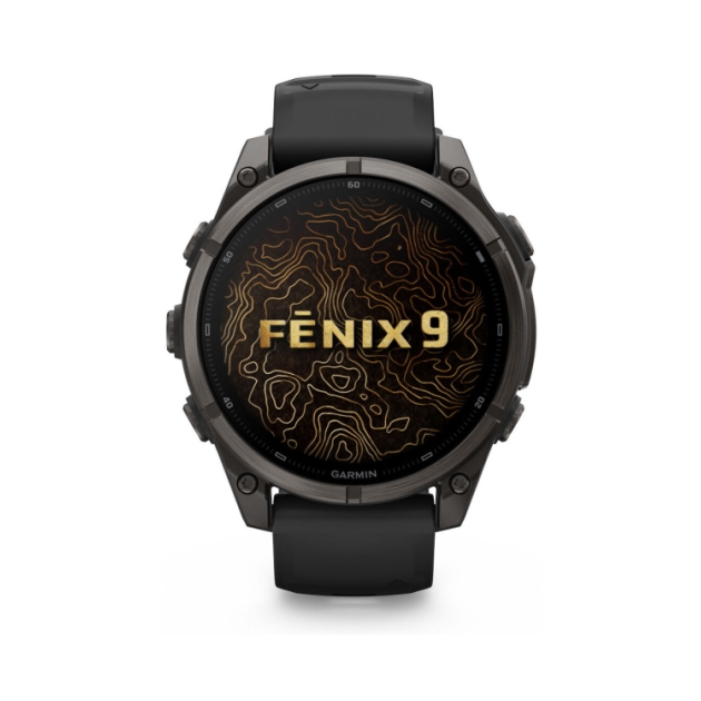 garmin Fenix 9 47mm Carbon grey DLC-titanium Zwarte siliconen band 010-04762-11