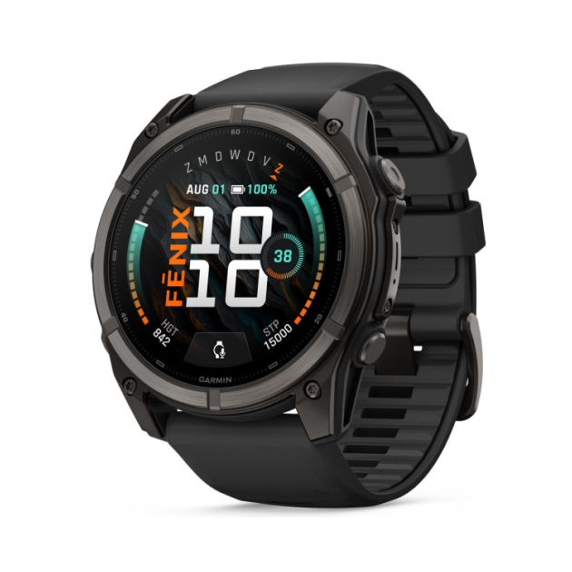 garmin Fenix 9 51mm Carbon grey DLC-titanium Zwarte siliconen band 010-04763-11