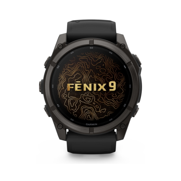 garmin Fenix 9 51mm Carbon grey DLC-titanium Zwarte siliconen band 010-04763-11