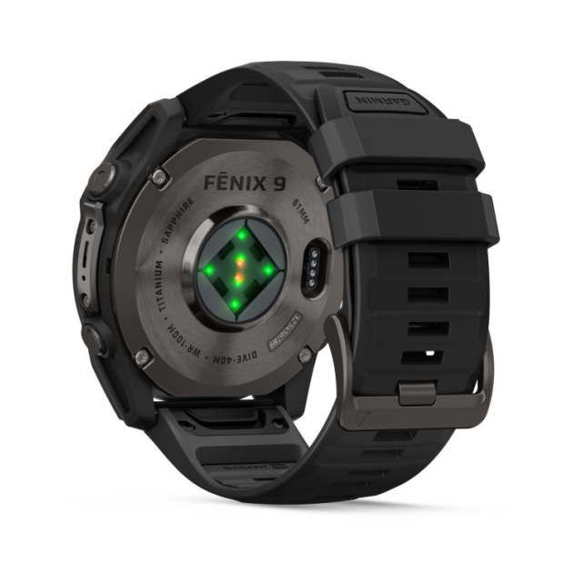 garmin Fenix 9 51mm Carbon grey DLC-titanium Zwarte siliconen band 010-04763-11