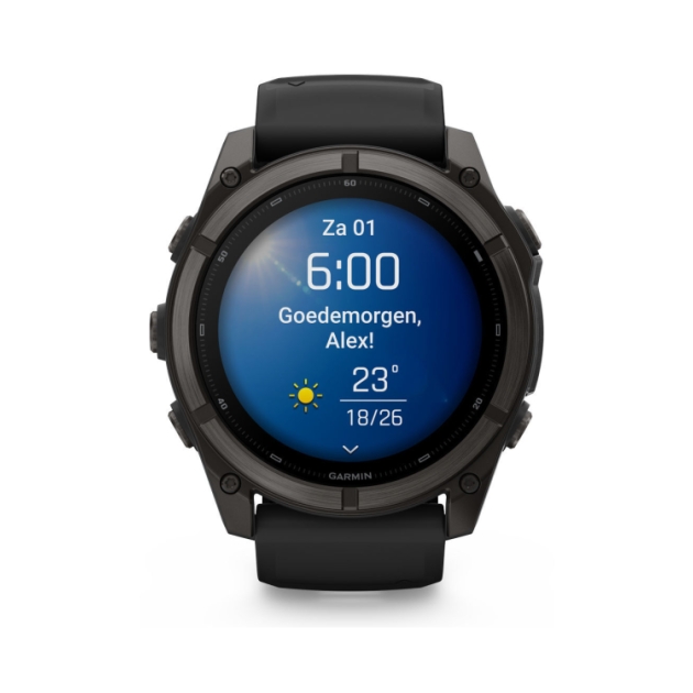 garmin Fenix 9 51mm Carbon grey DLC-titanium Zwarte siliconen band 010-04763-11