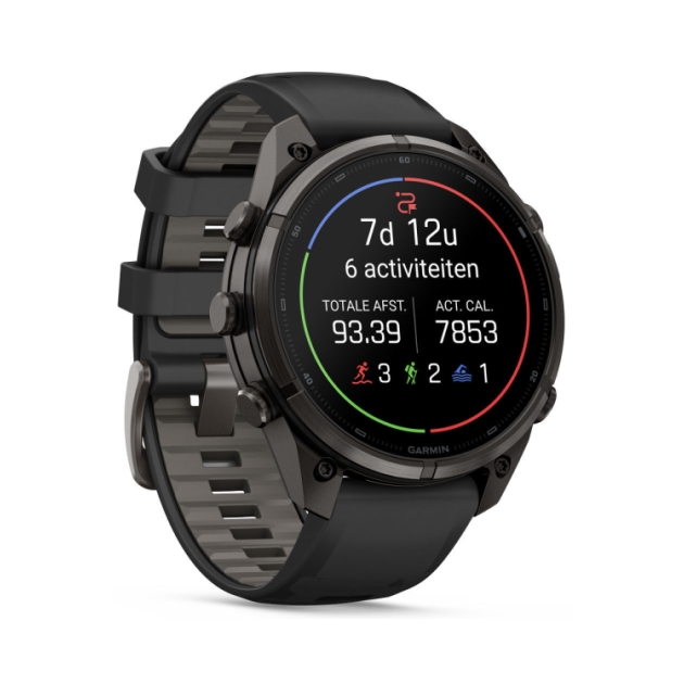 Garmin Fenix 9 Pro inReach 47mm Carbon Grey DLC titanium siliconen band in Zwart/Pebble 010-04336-11