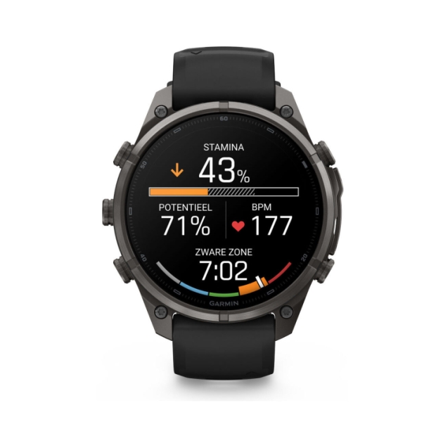 Garmin Fenix 9 Pro inReach 47mm Carbon Grey DLC titanium siliconen band in Zwart/Pebble 010-04336-11