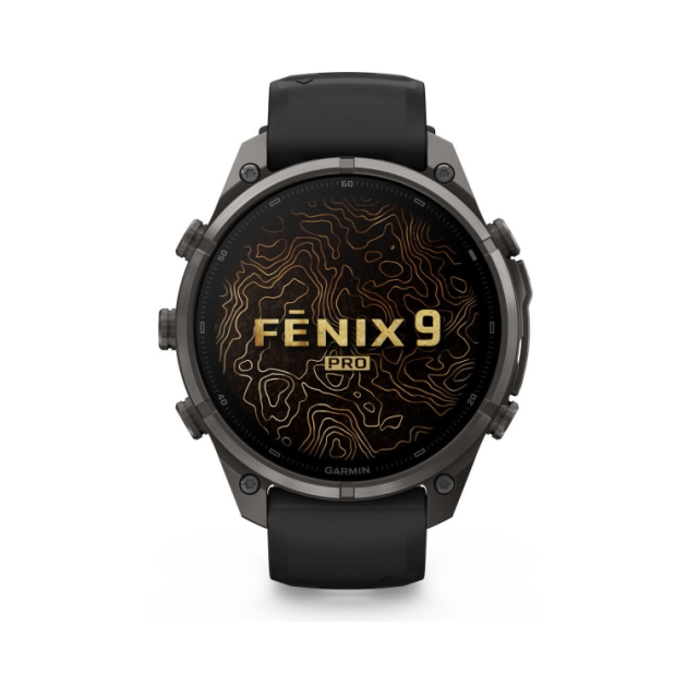 Garmin Fenix 9 Pro inReach 47mm Carbon Grey DLC titanium siliconen band in Zwart/Pebble 010-04336-11