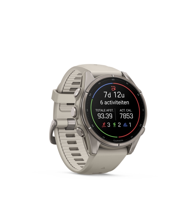 Garmin Garmin Fenix 9 43mm Titanium met siliconen band fog gray 010-04761-01 Fog Gray Garmin orientatie 010-04761-01 donker blauw bij Leerentveldvrijetijd.nl