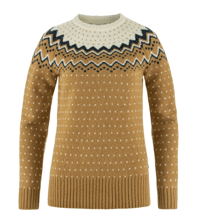 Fjällräven Fjällräven Ovik Knit Sweater W 232-113_buckwheat brown-chalk white F89941 232-113_Buckwheat Brown-Chalk White Fjällräven wintersportkleding F89941 marine bij Leerentveldvrijetijd.nl