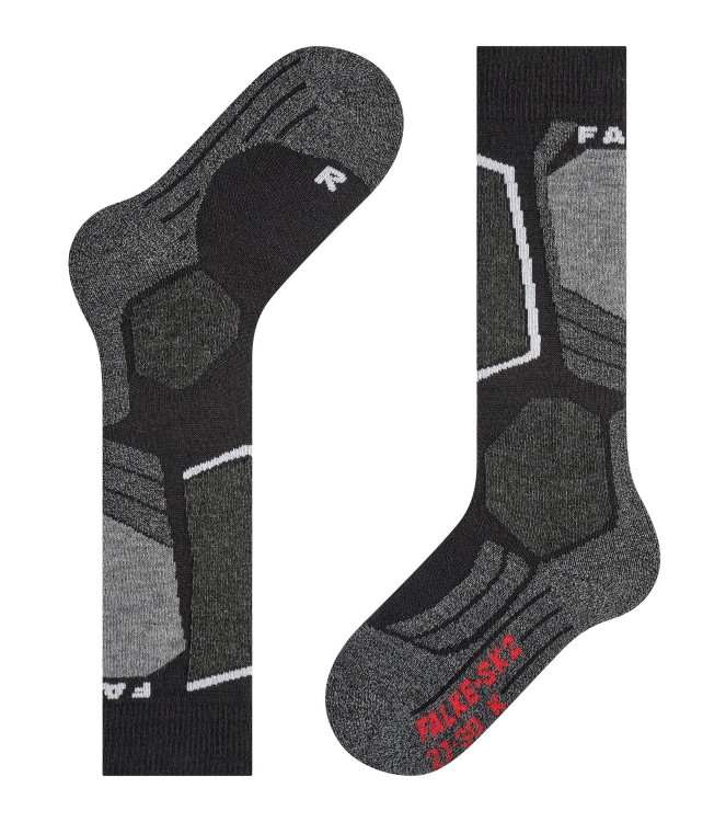 Falke Falke SK2 Intermediate Kids black-mix 11432 3010 black-mix Falke wintersport accessoires 11432 3010 licht grijs bij Leerentveldvrijetijd.nl