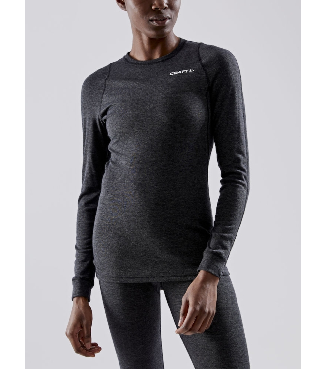 Craft Craft Core Wool Merino LS Tee Women black melange 1911548 998000 black melange Craft wintersportkleding 1911548 998000 licht grijs bij Leerentveldvrijetijd.nl