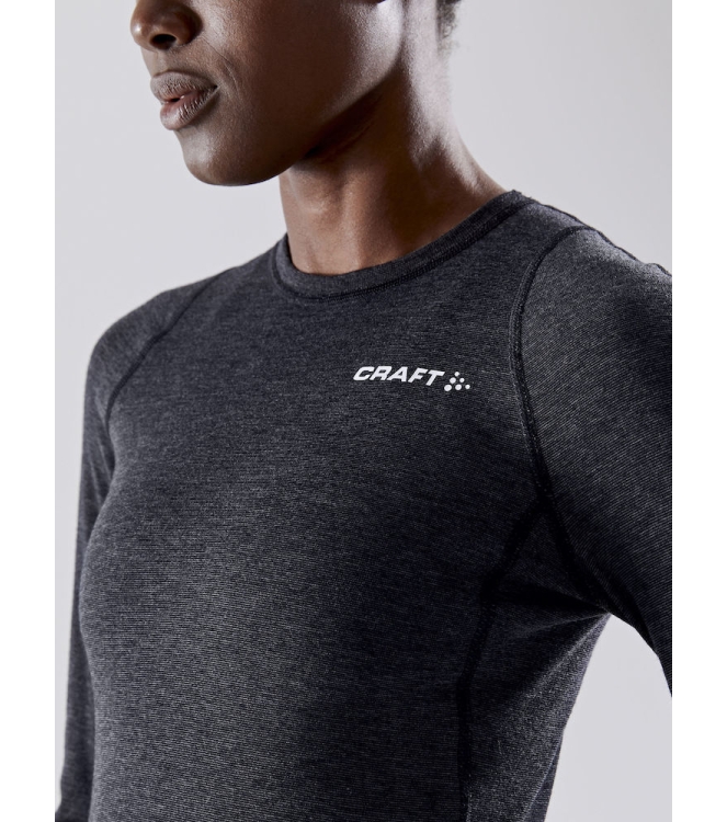 Craft Craft Core Wool Merino LS Tee Women black melange 1911548 998000 black melange Craft wintersportkleding 1911548 998000 licht grijs bij Leerentveldvrijetijd.nl
