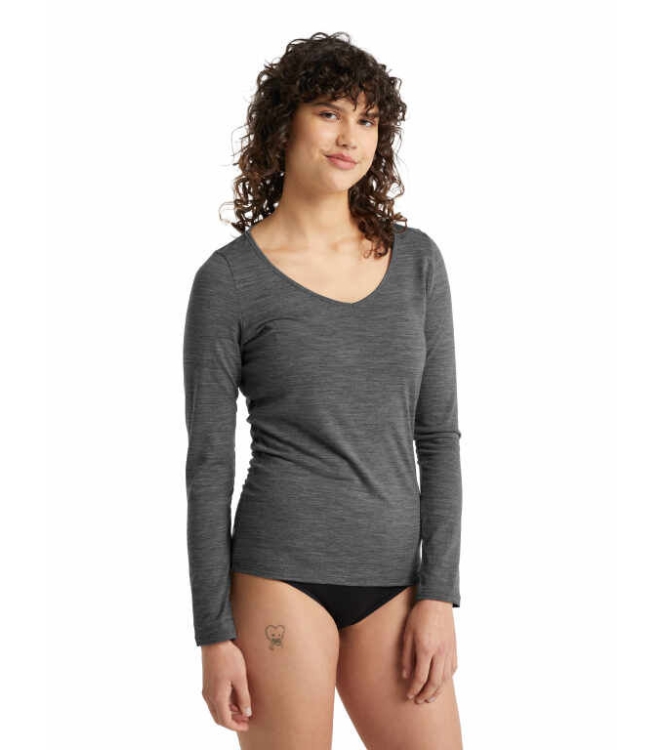 Icebreaker Icebreaker Wmns Siren LS Sweetheart gritstone heather IB1031940041 Gritstone Heather Icebreaker wintersportkleding IB1031940041 lichtblauw bij Leerentveldvrijetijd.nl