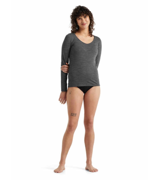 Icebreaker Icebreaker Wmns Siren LS Sweetheart gritstone heather IB1031940041 Gritstone Heather Icebreaker wintersportkleding IB1031940041 lichtblauw bij Leerentveldvrijetijd.nl